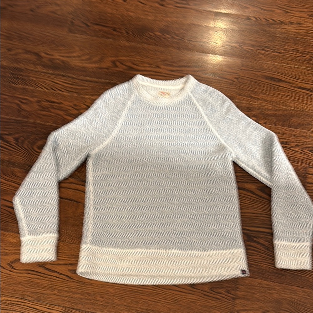 Faherty Light Blue & White Crewneck Knit Sweater